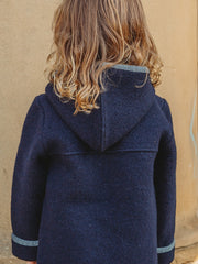 Marae Navy hooded merino wool duffle coat