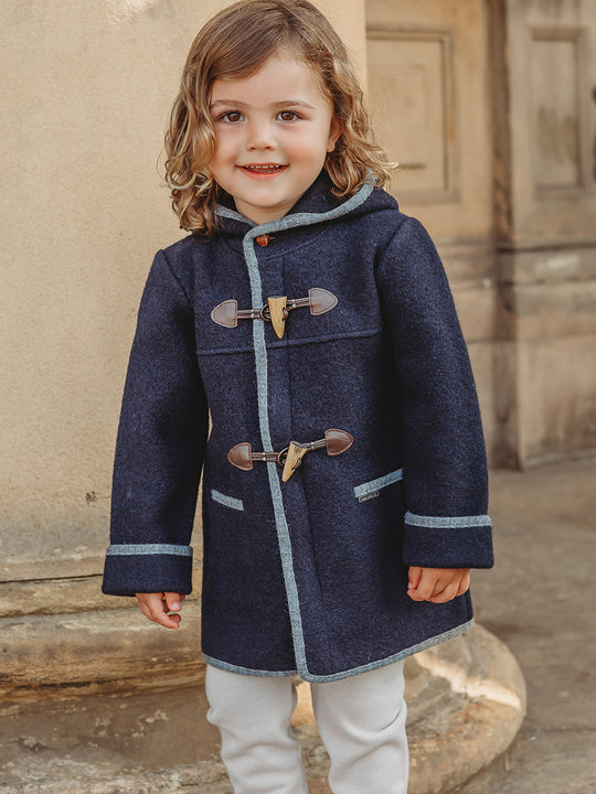 Marae Navy hooded merino wool duffle coat