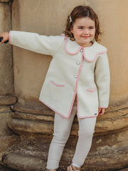 Marae Ivory & Pink scallop collar Merino Wool Coat