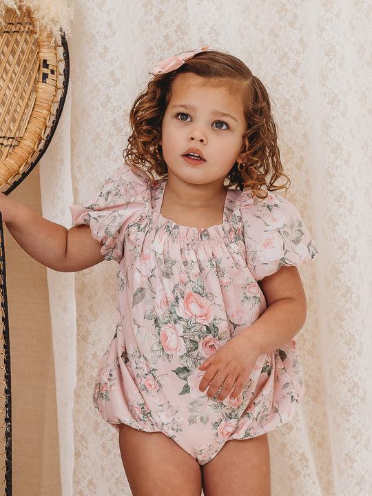 'Daphne' pink floral print bubble romper