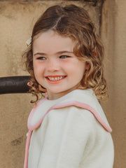 Marae Ivory & Pink scallop collar Merino Wool Coat