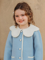 Marae Blue Merino Wool Coat with Scalloped Collar - Rose & Albert