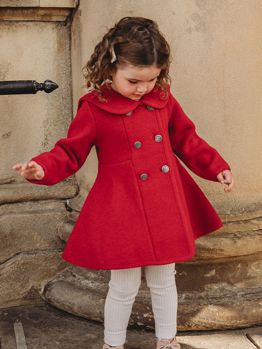 Marae Red Sailor Collar Merino Wool Coat