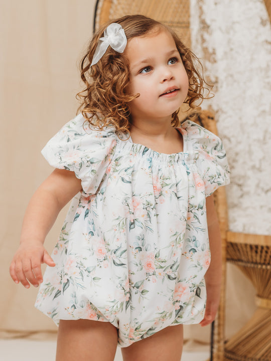 'Molly' white floral print bubble romper