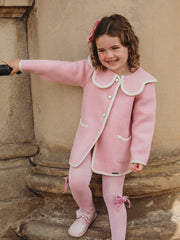 Marae Pink & ivory scallop collar Merino Wool Coat