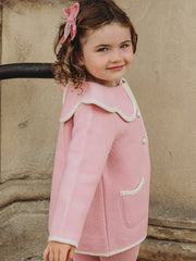 Marae Pink & ivory scallop collar Merino Wool Coat