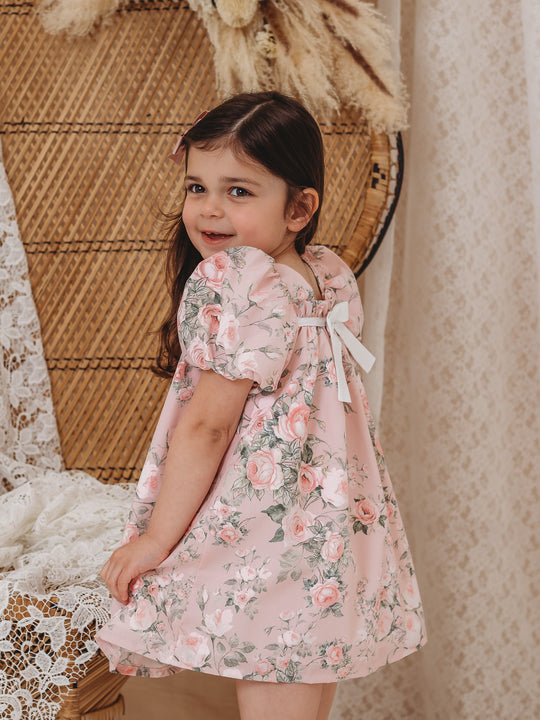 'Sofia' pink floral print puff sleeve dress