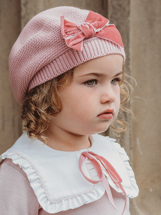Condor dusky pink velvet bow beret