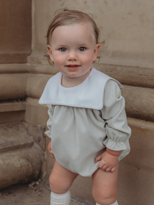 'Charles' Beige babycord sailor collar romper