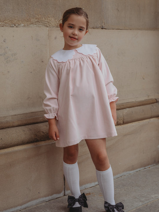 'Kitty' pink scallop collar babycord dress