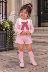 'Heirloom' pink & ivory statement knitted romper
