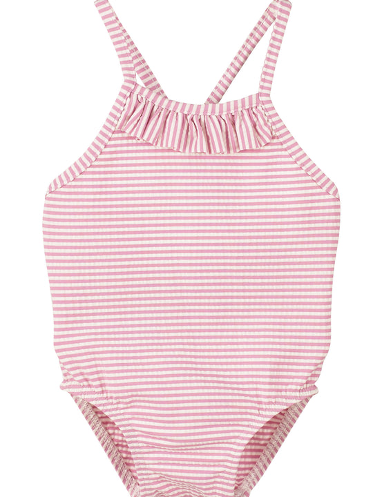 Calamaro Baby Pink Striped Swim Costume
