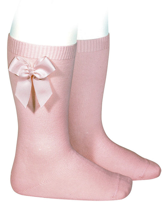 Condor dusky pink satin bow knee socks