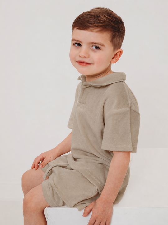 'Sidney' unisex beige towelling short set