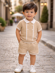 Sarah Louise Beige polo collar knitted set - Rose & Albert