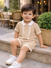 Sarah Louise Beige polo collar knitted set - Rose & Albert