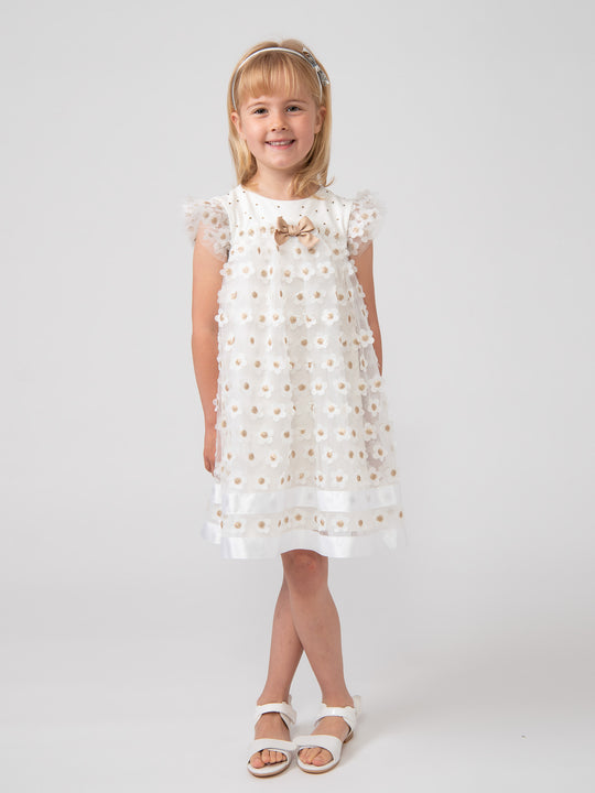 Caramelo Kids Ivory & Gold 'Daisy' Applique Dress