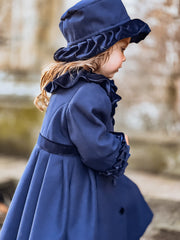 Sarah Louise Traditional velvet trimmed navy coat & hat