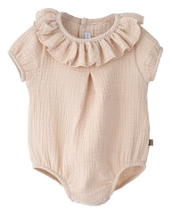 Calamaro Baby Beige cotton short sleeved frill vest