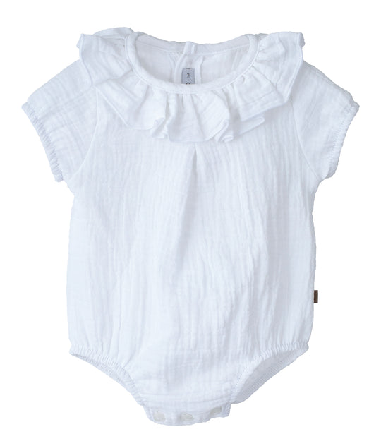 Calamaro Baby White cotton short sleeved frill vest