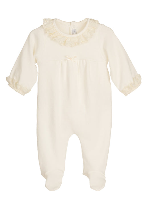 Calamaro Baby Cream Frill Collar Sleepsuit