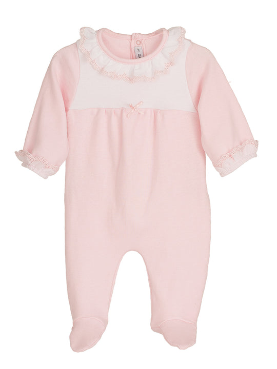 Calamaro Baby Pink Frill Collar Sleepsuit
