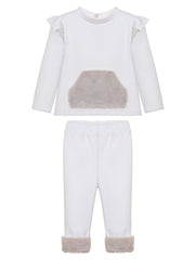 Patachou Ivory legging set with faux fur