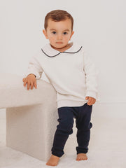 'Ari' Ivory peter pan collar sweatshirt & navy ribbed legging set