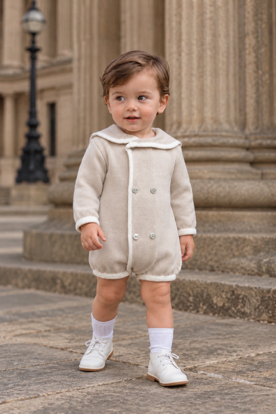 'Louis' beige & ivory sailor collar knitted romper