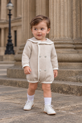 'Louis' beige & ivory sailor collar knitted romper