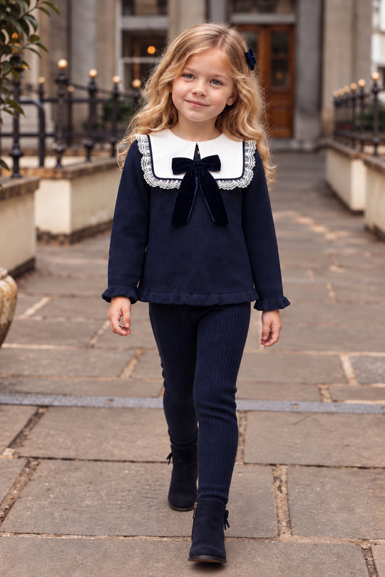 'Heirloom' navy & ivory statement knitted top & legging set