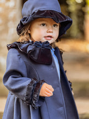Sarah Louise Traditional velvet trimmed navy coat & hat