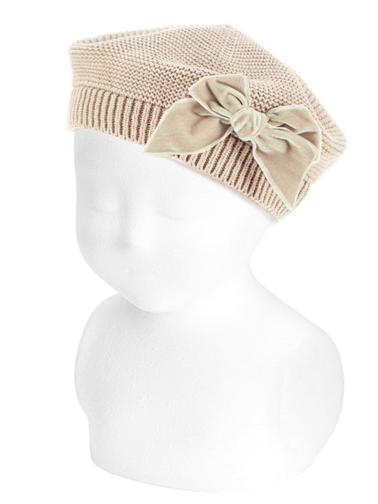 Condor beige velvet bow beret