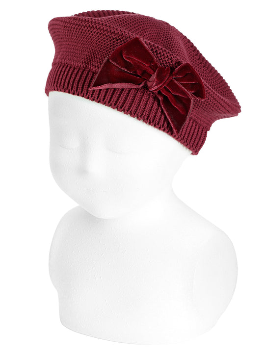 Condor burgundy velvet bow beret