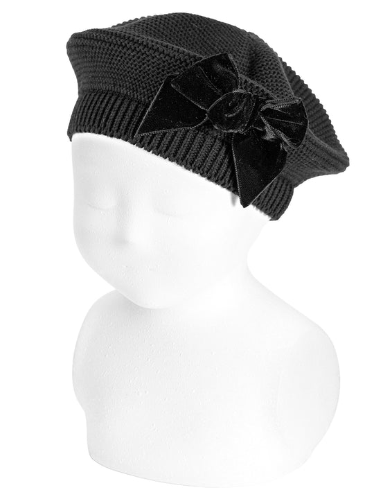 Condor black velvet bow beret