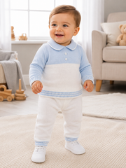 Pex 'Parker' white & blue 2 piece knitted suit