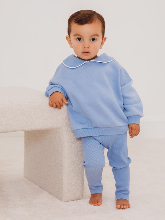 'Ari' Blue peter pan collar sweatshirt & ribbed legging set