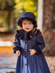 Sarah Louise Traditional velvet trimmed navy coat & hat