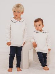 'Ari' Ivory peter pan collar sweatshirt & navy ribbed legging set