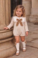'Heirloom' beige & ivory statement knitted romper