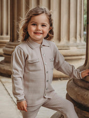 'Buttoned Up' Beige knitted cardigan & legging set