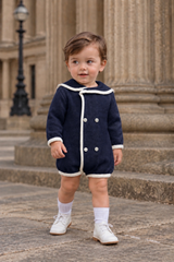 'Louis' navy & ivory sailor collar knitted romper