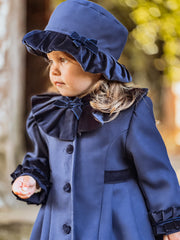 Sarah Louise Traditional velvet trimmed navy coat & hat