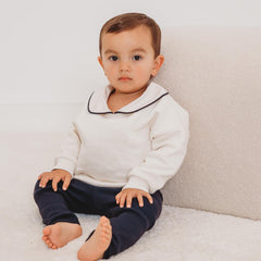 'Ari' Ivory peter pan collar sweatshirt & navy ribbed legging set