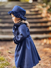Sarah Louise Traditional velvet trimmed navy coat & hat