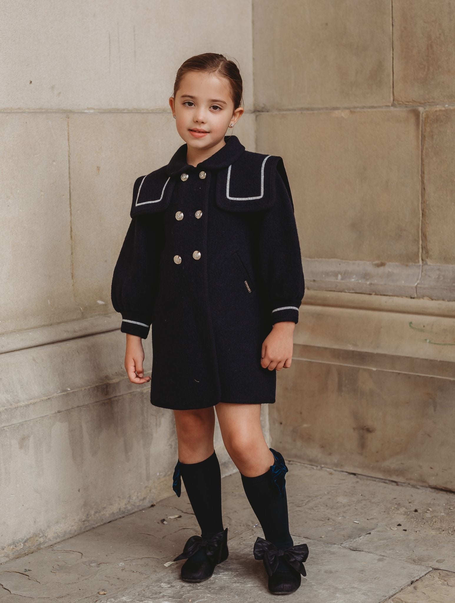 Marae Navy statement sleeve Merino Wool Coat – Rose Albert