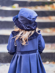 Sarah Louise Traditional velvet trimmed navy coat & hat