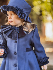 Sarah Louise Traditional velvet trimmed navy coat & hat