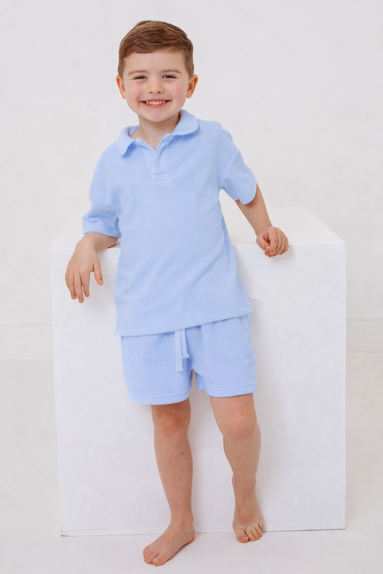 'Sidney' unisex blue towelling short set