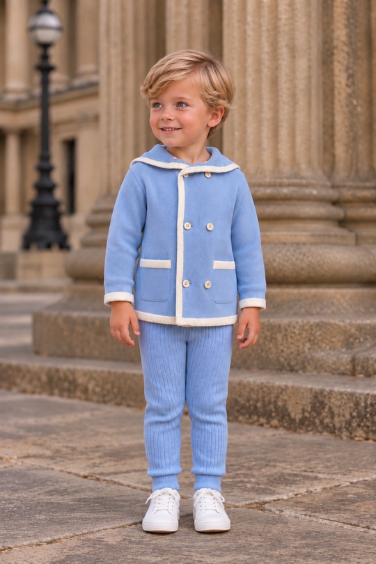 'Louis' blue & ivory knitted cardigan & legging set